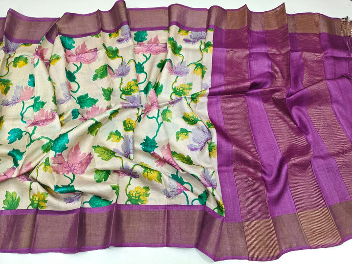 Beautiful Pure Tussar Silk Saree With Blouse