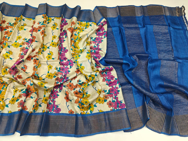 Beautiful Pure Tussar Silk Saree With Blouse