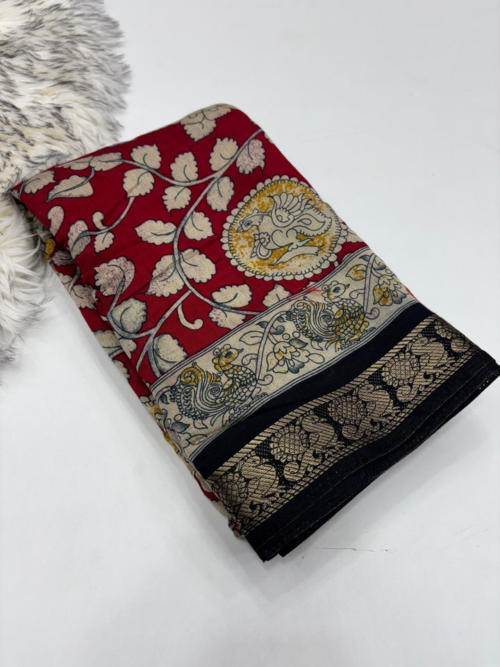 Beautiful Pure  Viscose Kalamkari Saree With Blouse