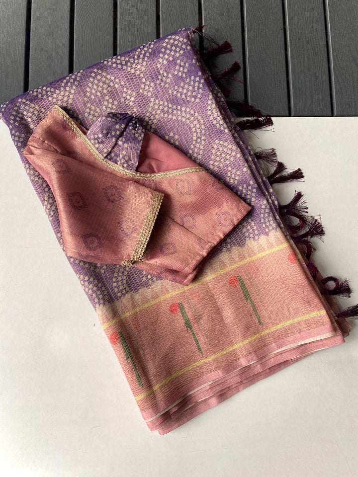 Beautiful Kota Silk With Stiched Blouse