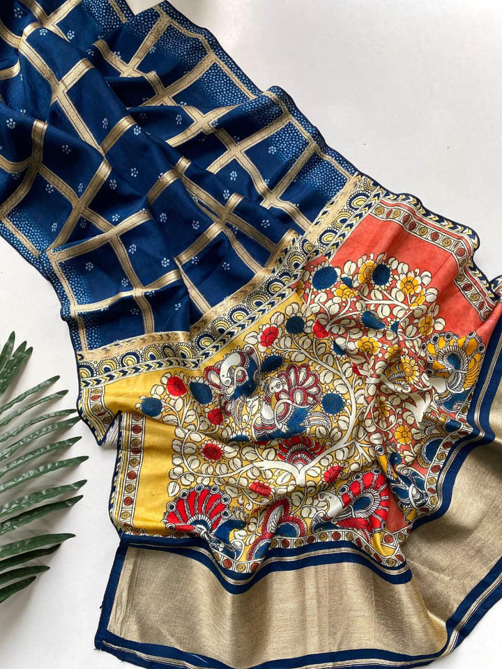Pure Viscose Saree With Kalamkari Pallu