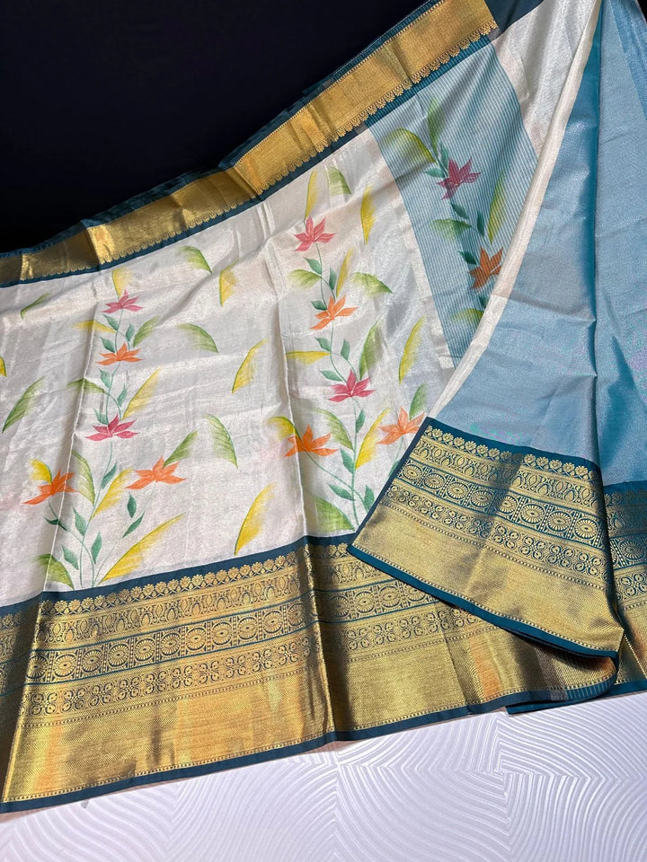 Hand Brushed Banaras Silk Saree With Brocade Blouse