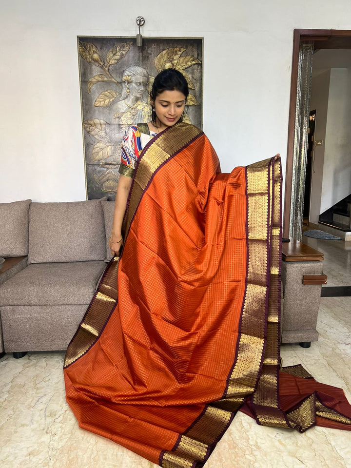 Banarase vintage rust orange with brown border saree