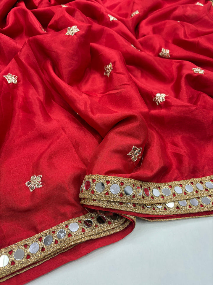 Beautiful Mirror Lace Work Saree with Blouse