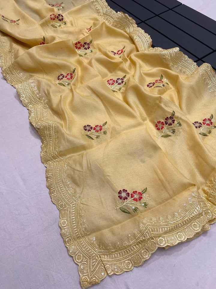 Beautiful Soft Chinnon Embroidery Saree with Blouse