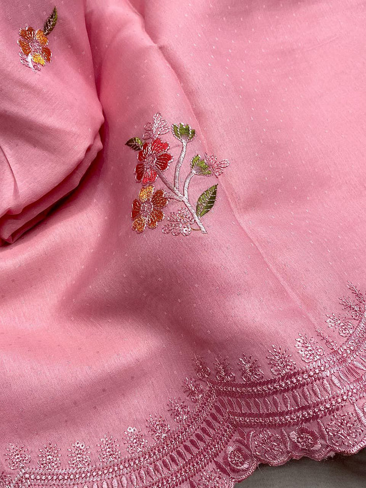 Beautiful Soft Chinnon Embroidery Saree with Blouse