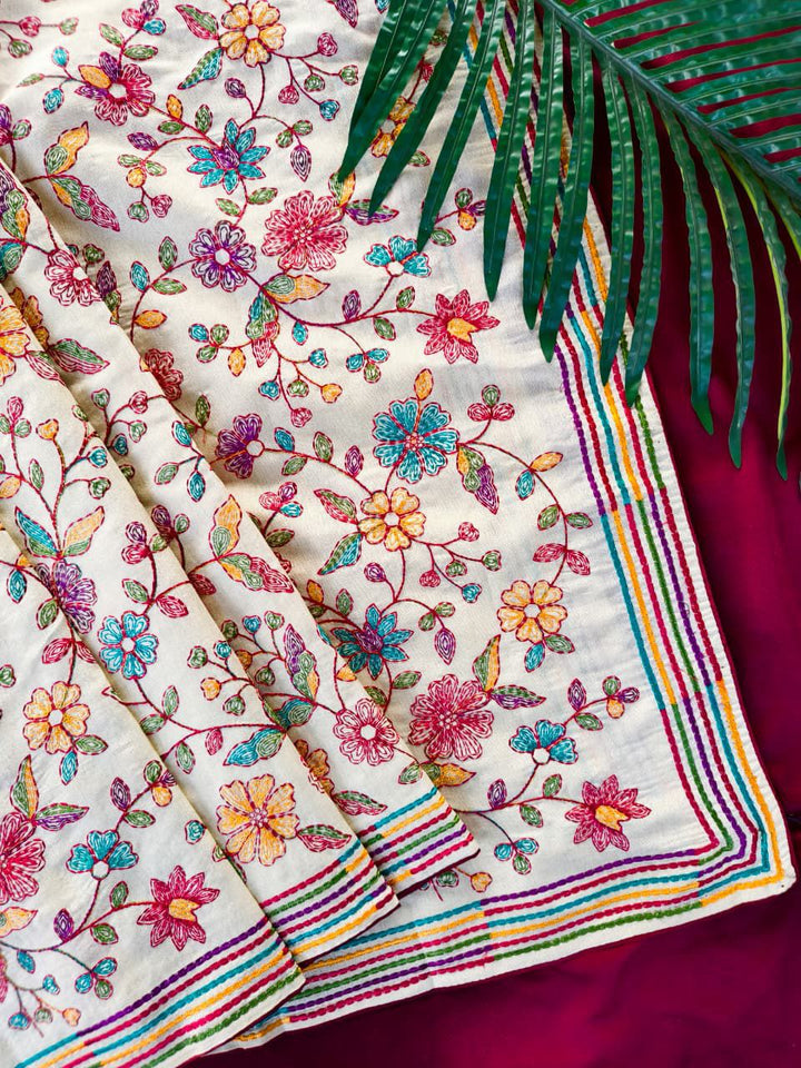 Beautiful Tussar Embroidery Cotton Sarees with Blouse