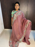 Chiffon Crushed Cutwork Saree With Embroidery All Over