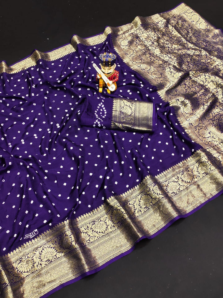 Beautiful Bandhej Silk Saree With Blouse