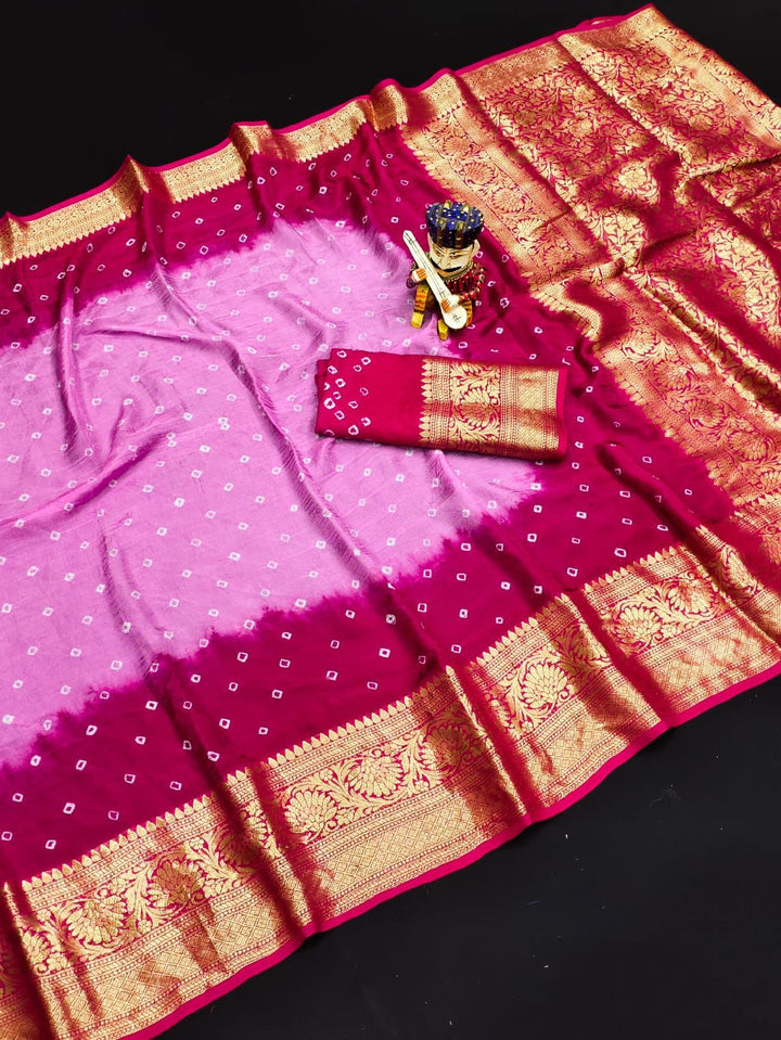 Beautiful Bandhej Silk Saree With Blouse