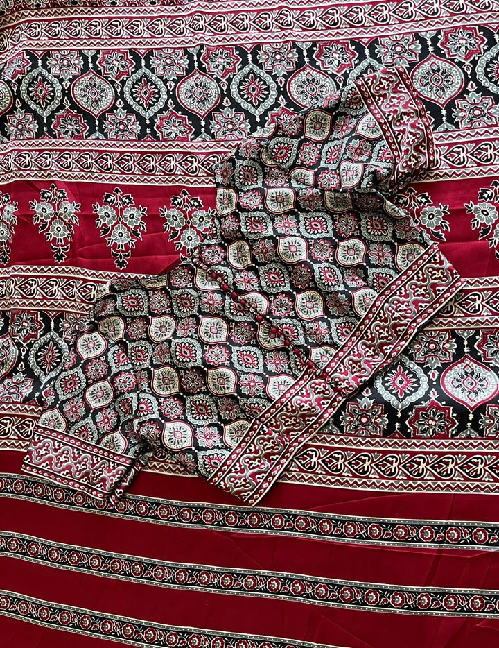 Beautiful Modal Silk Ajrakh Saree With Unstitched Blouse