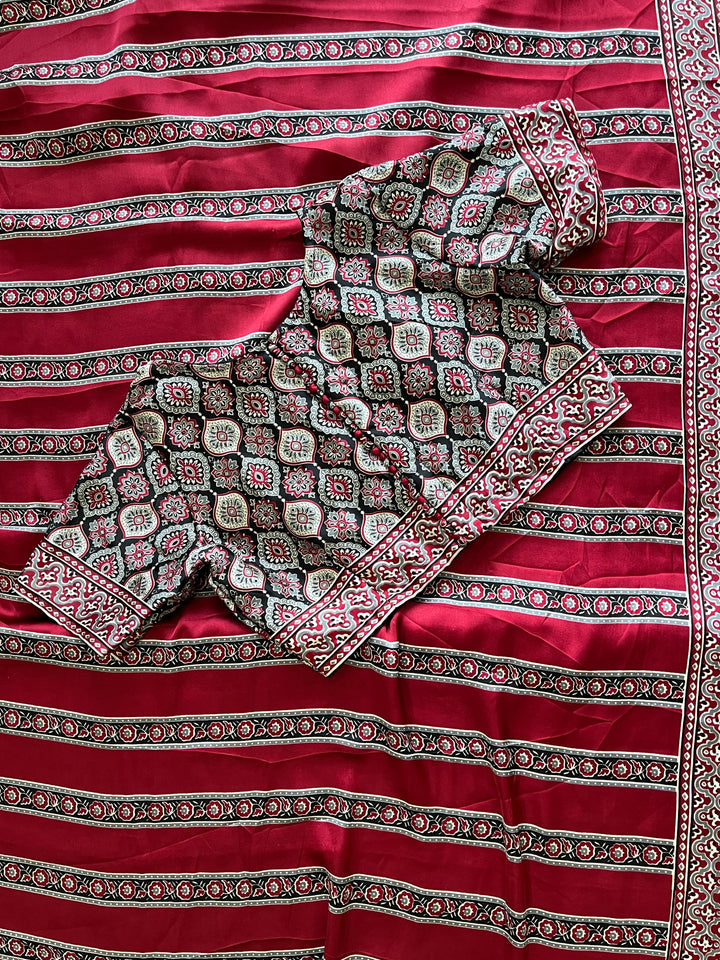 Beautiful Modal Silk Ajrakh Saree With Unstitched Blouse