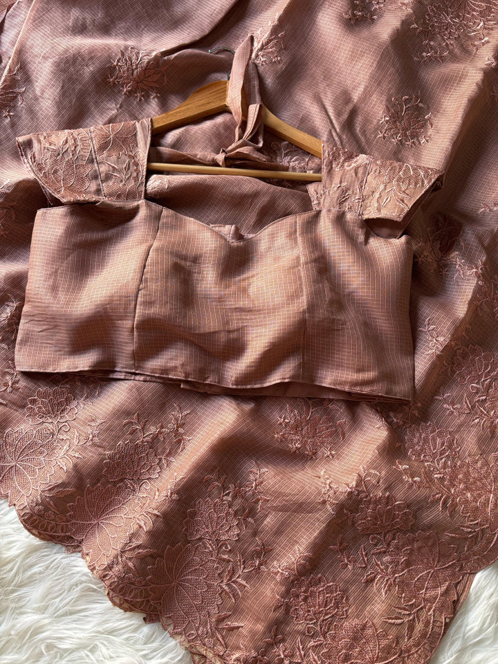 Beautiful Kota Silk With Embroidery Saree With Unstitched Blouse