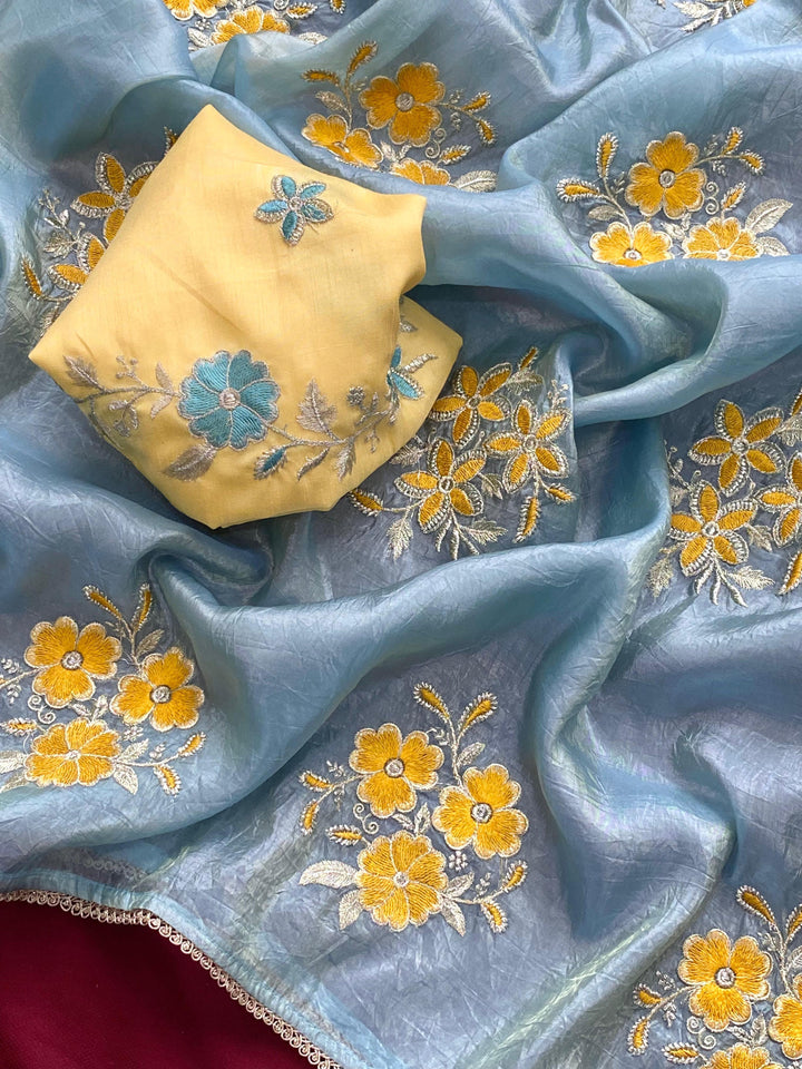 Best Tissue Silk Embroidery Saree With Blouse 
