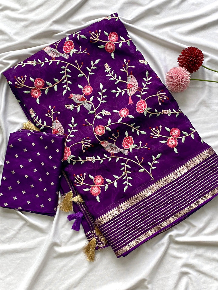 Beautiful Embroidery Crush Saree With Blouse