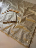 Beautiful Banarse Tissue Silk Saree With Lace Border + Pearl Work