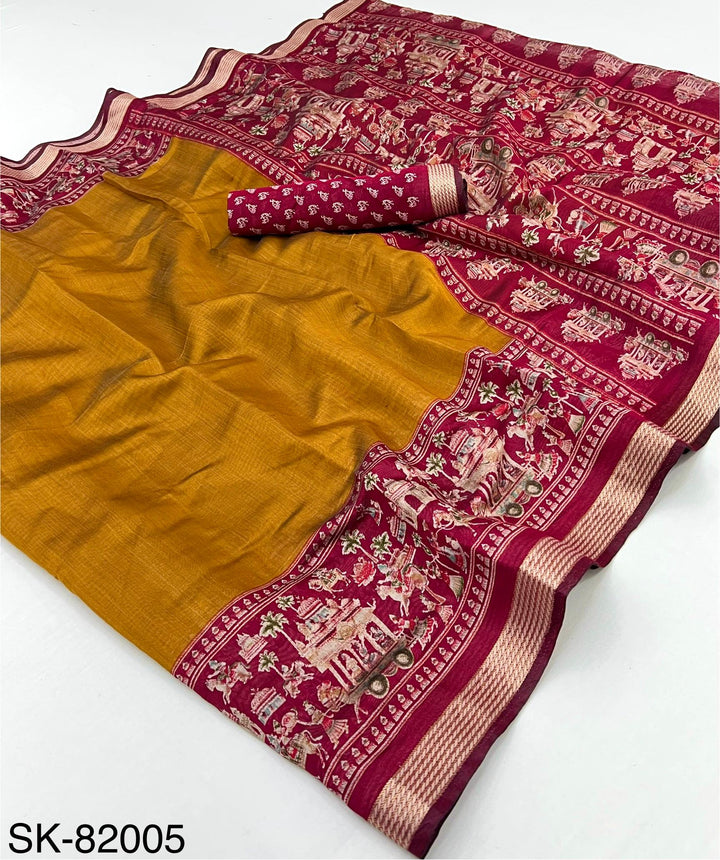 Beautiful Mangalgiri Silk Saree With Kalamkari Border