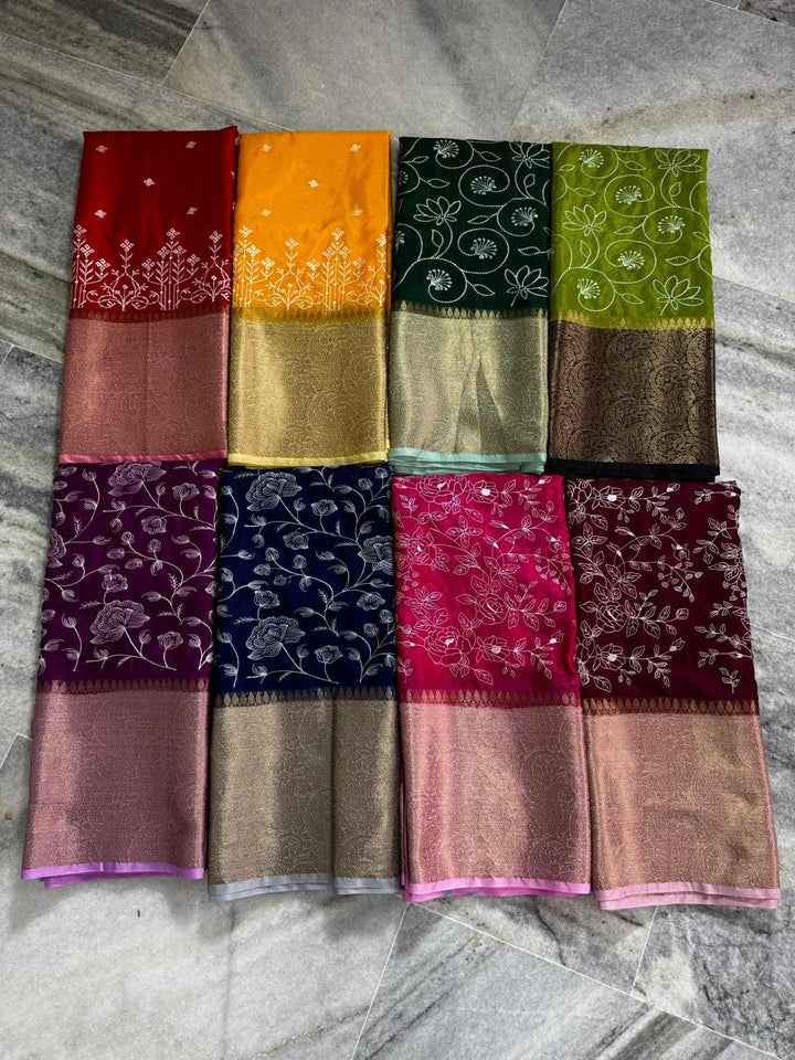 Beautiful Banarse Saree With Chikankari Embroidery Saree