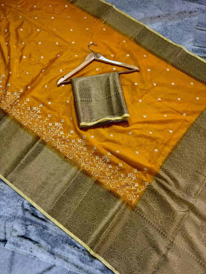Beautiful Banarse Saree With Chikankari Embroidery Saree