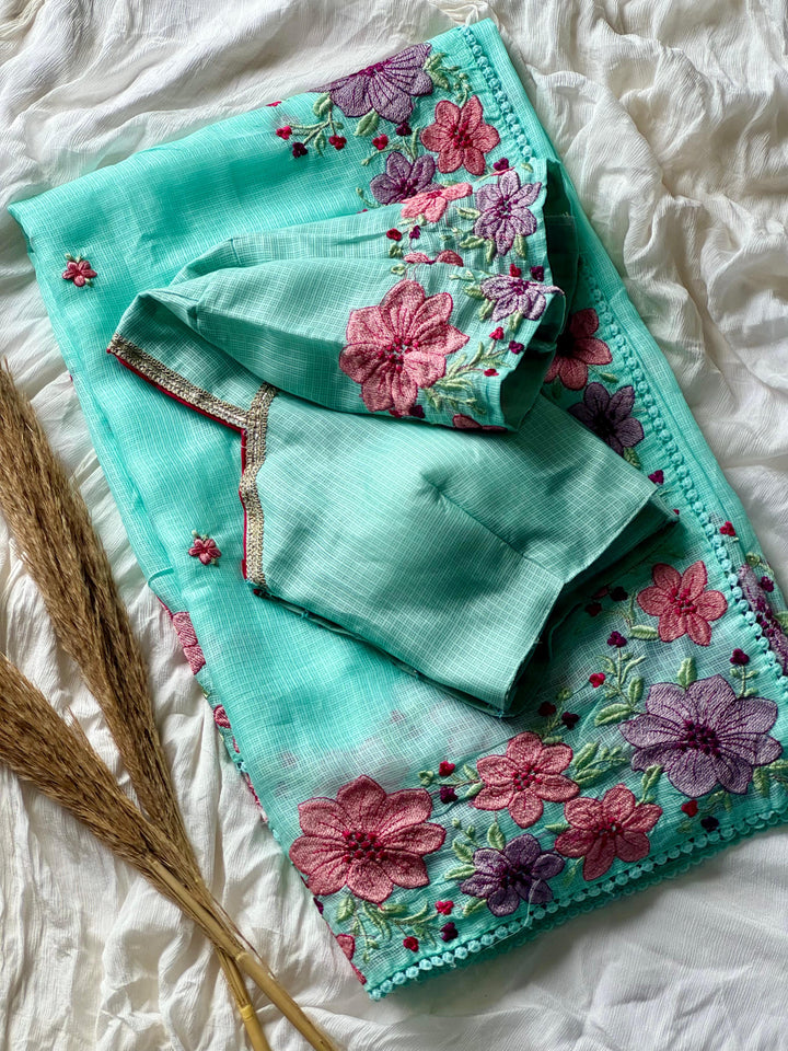 Beautiful Kota Silk Embroidery Saree With Stitched Blouse