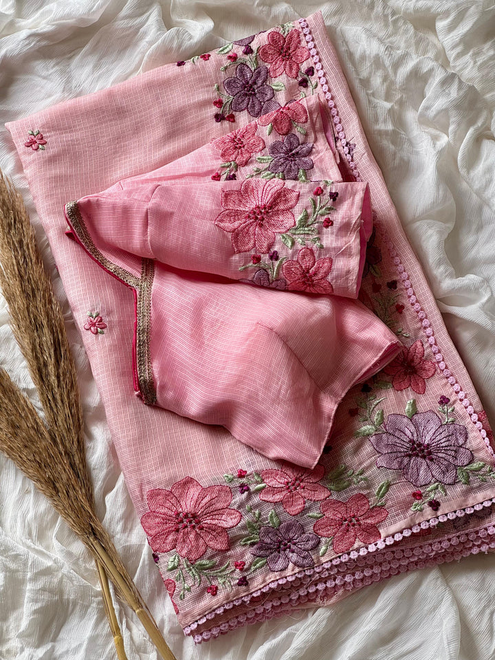 Beautiful Kota Silk Embroidery Saree With Stitched Blouse