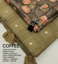 Beautiful Linen With Mirror Work With Kalamkari Blouse