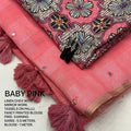 Beautiful Linen With Mirror Work With Kalamkari Blouse