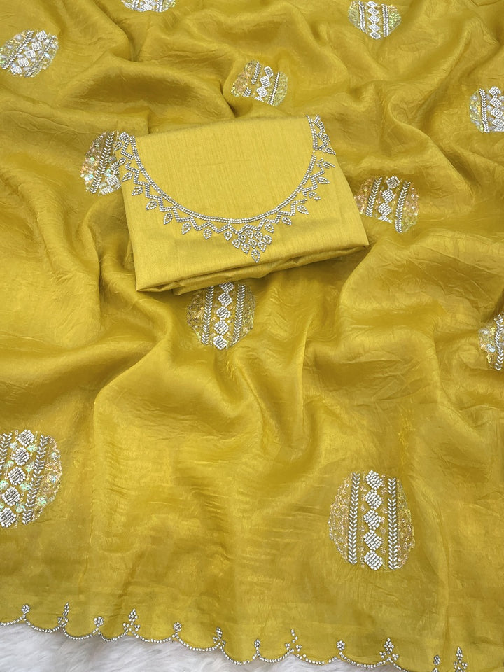 Beautiful Crush Embroidery Saree With Blouse