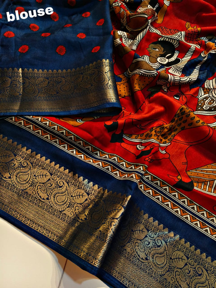 Beautiful Mangalgiri Kalamkari Saree With Blouse