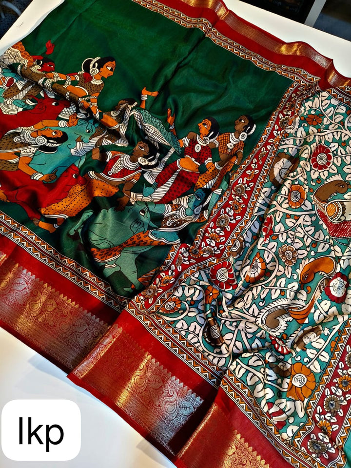 Beautiful Mangalgiri Kalamkari Saree With Blouse