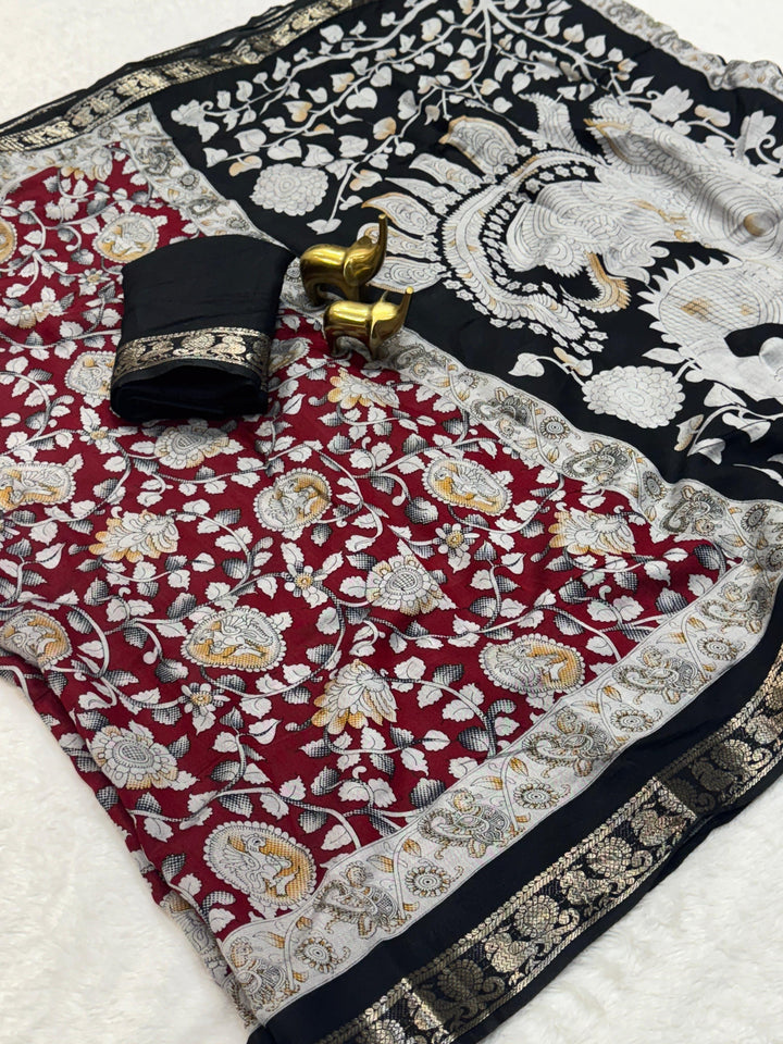 Beautiful kalamkari Mul Cotton Silk Saree With Blouse