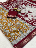 Beautiful kalamkari Mul Cotton Silk Saree With Blouse
