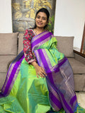 Beautiful Gadwal Silk Saree Mint Green With Purple Jaw Dropping