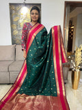 Gadwal Silk Saree Green With Red Border Stunning Colour Combo