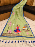 Beautiful Pure Mul Mul Cotton Handpainted Saree With Blouse