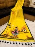 Beautiful Pure Mul Mul Cotton Handpainted Saree With Blouse