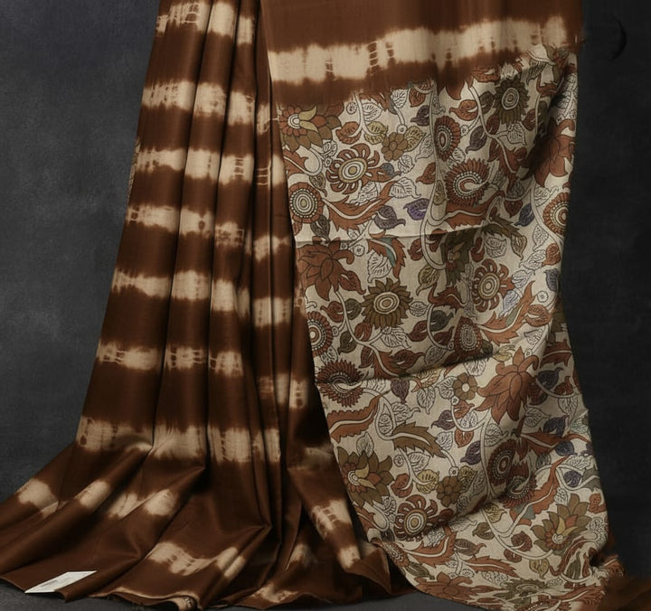 Beautiful Dye + Tie Pure Tussar + Kalamkari Shibori Saree