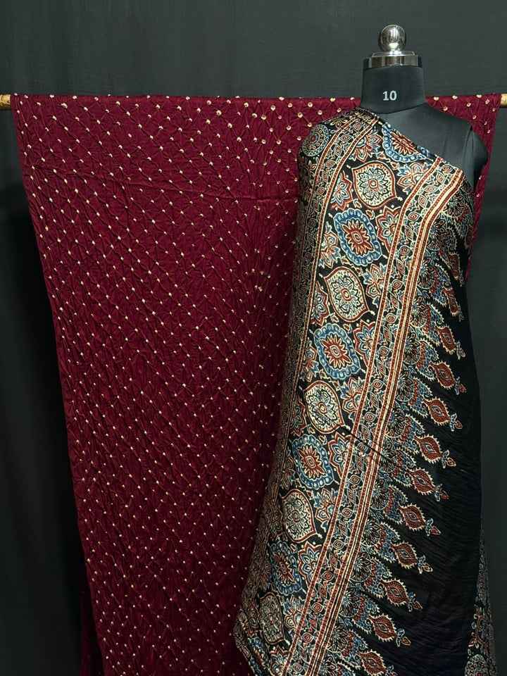 Beautiful Ajrakh With bandhej Design Pure Model