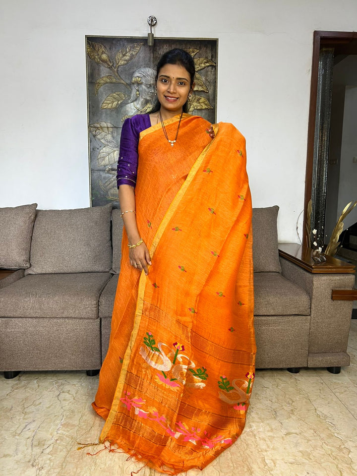 Beautiful Pure Silk Jamdhani Saree With Swam Design Handloom