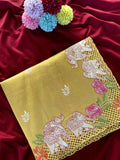 Pure Viscose Tussar Cutwork Saree With Elephant Embroidery