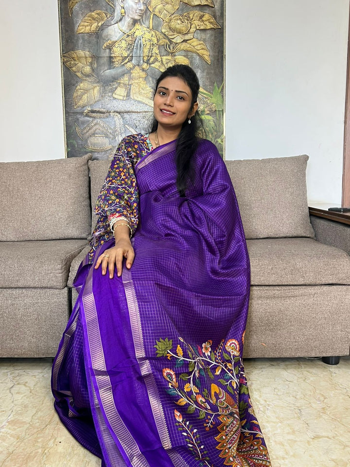 Beautiful Matka Silk With Kalamkari Blouse n Pallu