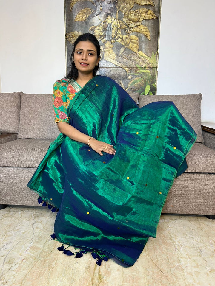 Beautiful Tissue Silk Saree With Coin Sequins