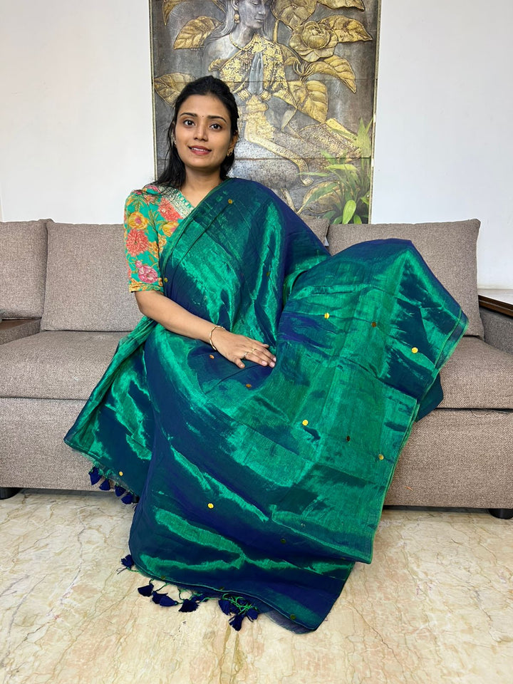 Beautiful Tissue Silk Saree With Coin Sequins