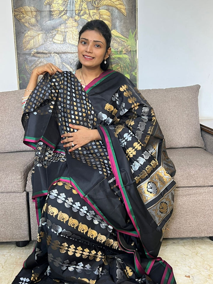 Beautiful Nita Ambani Inspired Black Banarse Silk Saree