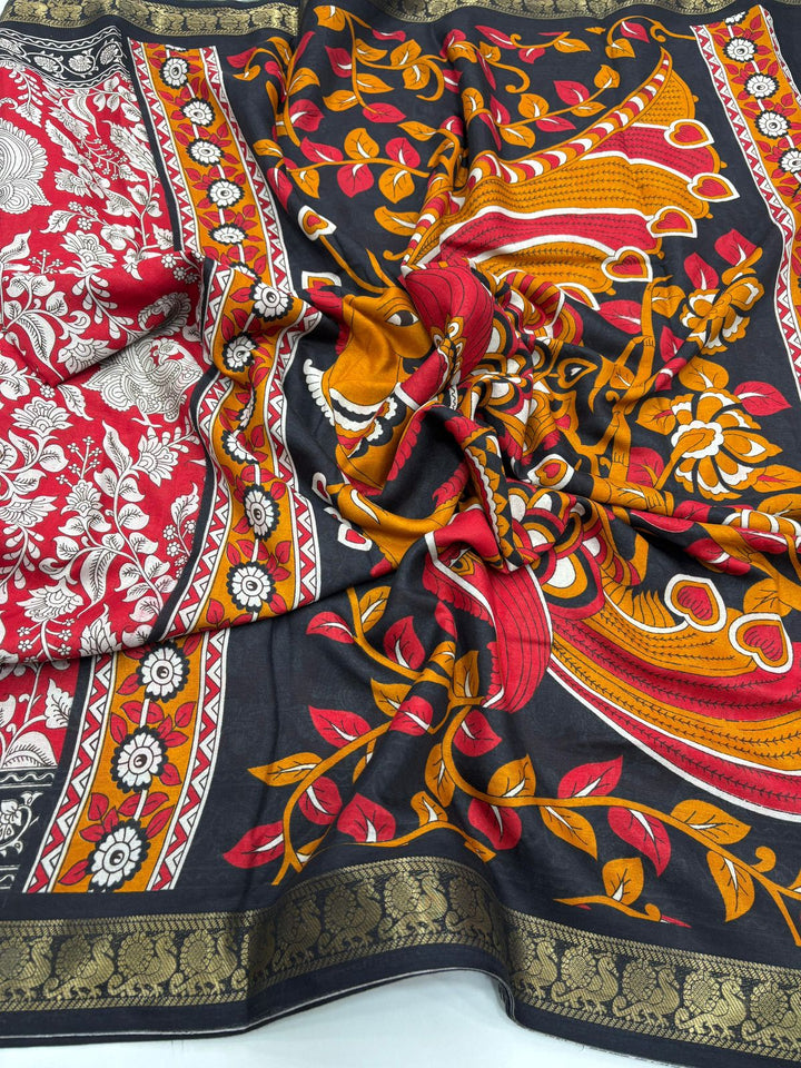 Pen Kalamkari Silk Matka Saree With Blouse
