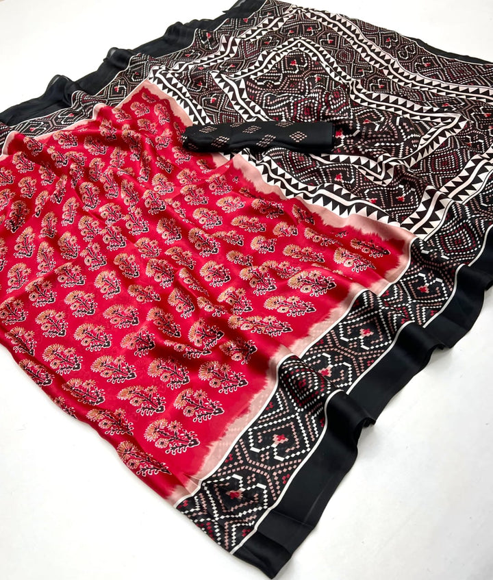 Beautiful Ajrakh Modal Silk Saree With Blouse