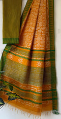 Temple Border Linen Cotton Saree With Blouse