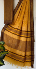 Temple Border Linen Cotton Saree With Blouse