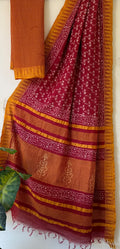 Temple Border Linen Cotton Saree With Blouse