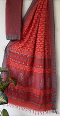 Temple Border Linen Cotton Saree With Blouse